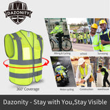 Dazonity High Visibility Safety Vest with Multi Pockets and Zipper , Fit for Men & Women, Work,Parking,Warehouse