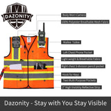 Dazonity Safety Vest with Multi-Pockets ,Reflective, High Visibility for Work,Construction,Parking,Warehouse