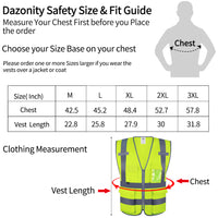 Dazonity High Visibility Safety Vest with Multi Pockets and Zipper , Fit for Men & Women, Work,Parking,Warehouse